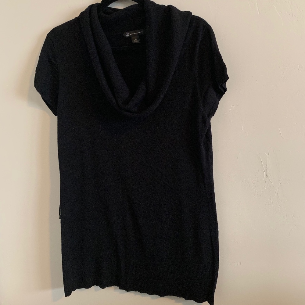 INC Black Tunic Cowl neck short sleeve sweater XL